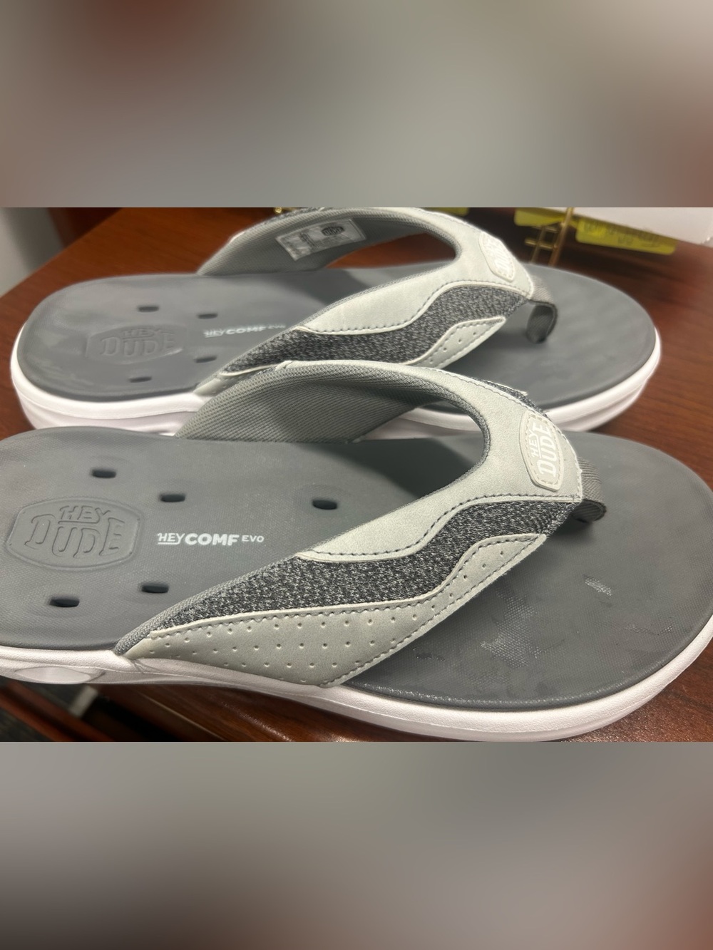 Hey Dude Kids Light Gray & Charcoal Comfort Flip-Flops